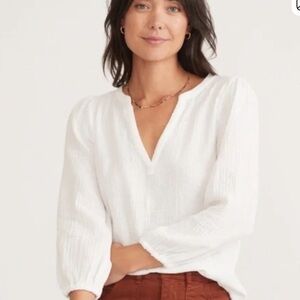 Marine Layer | Jamie 100% cotton gauzy, relaxed fit band collar top